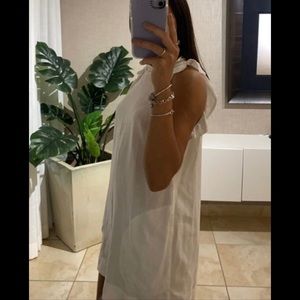 Woman Mid Thigh White Dress With Pockets